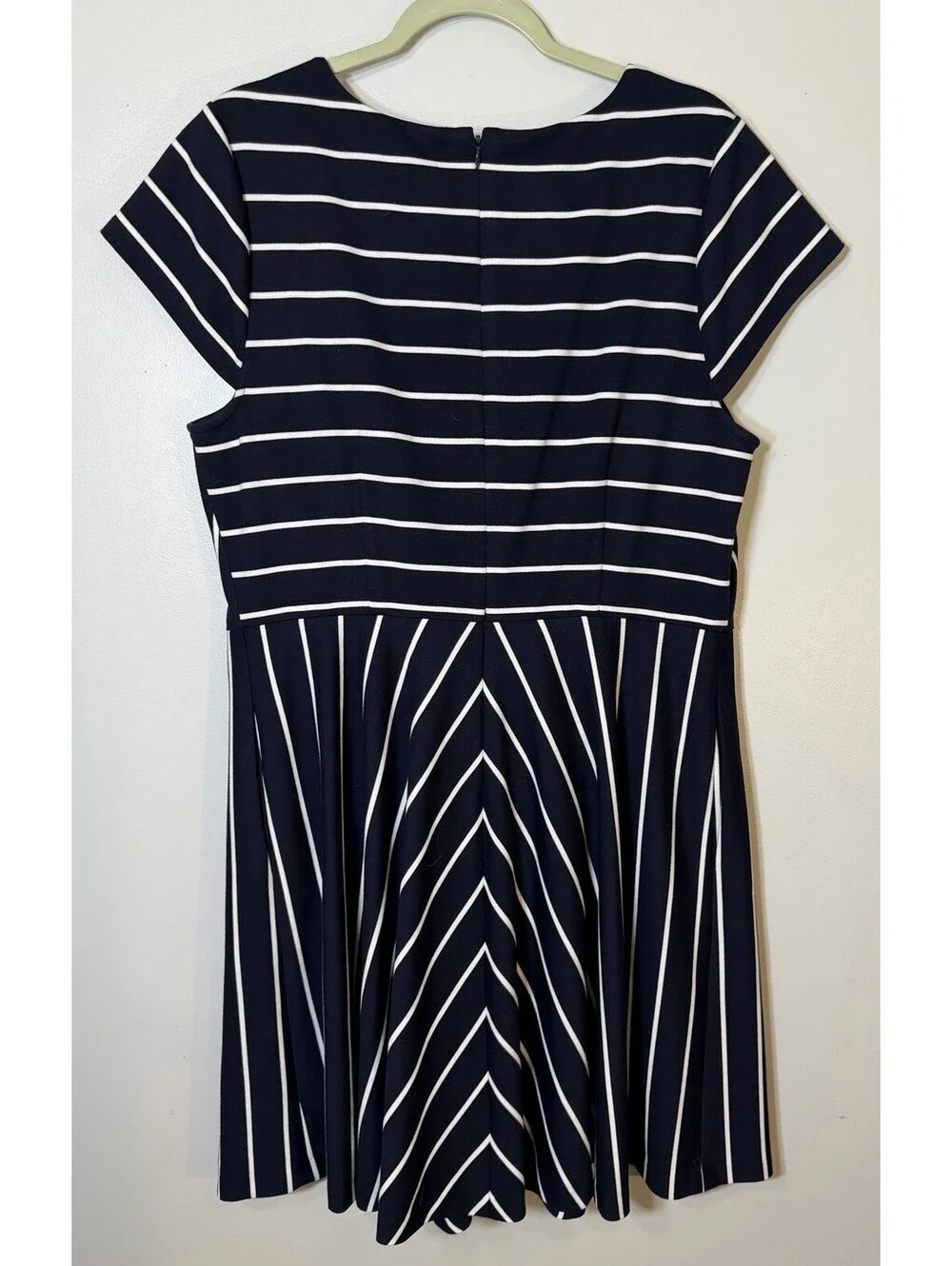 1901 Nordstrom Navy White Stripe Tie Waist Fit Flare A-Line Dress Cap Sleeve 18